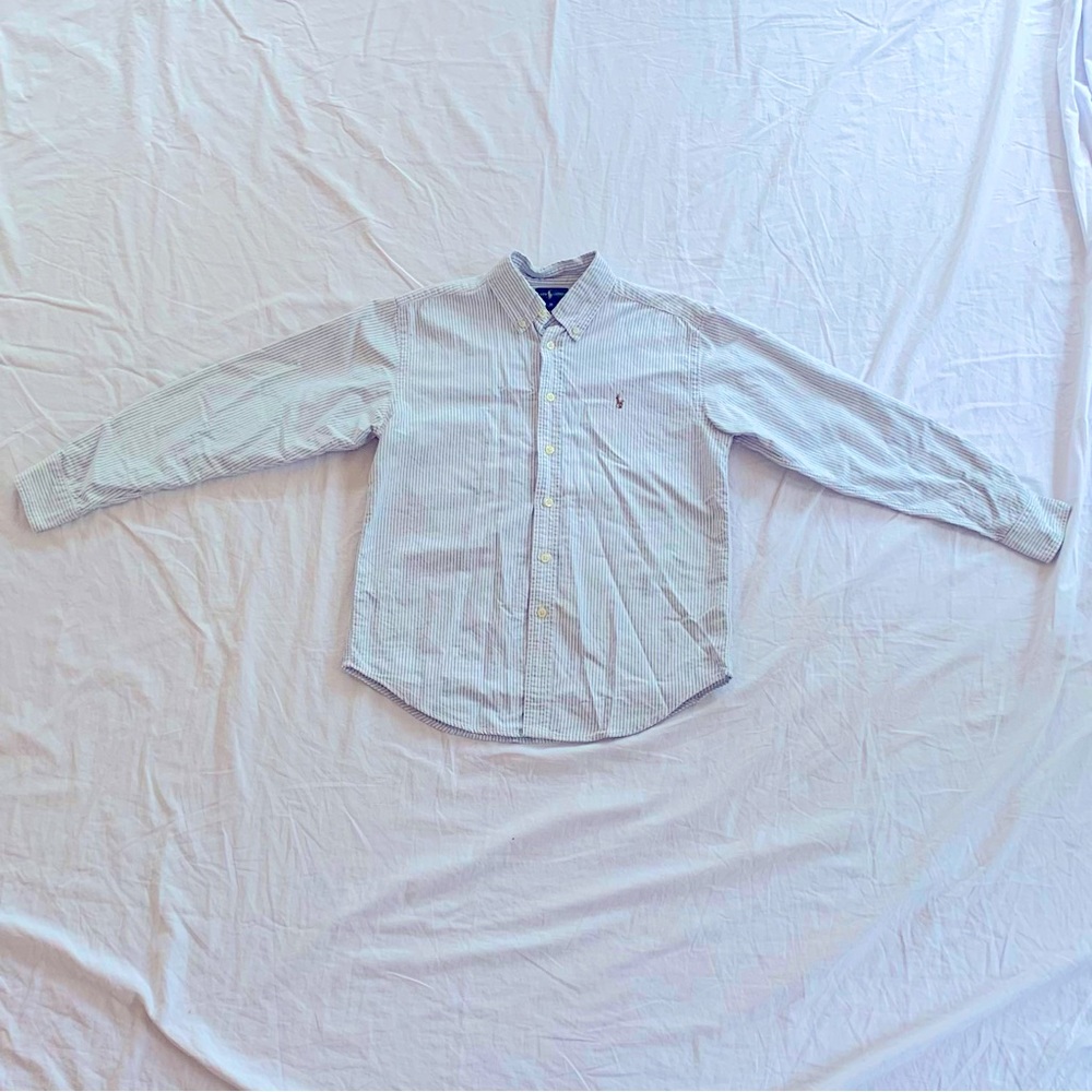 Boys blue/ white stripe long sleeve button down